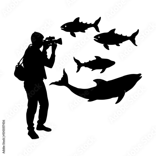 Marine photographer capturing ocean life featuring tuna and dolphin art silhouette