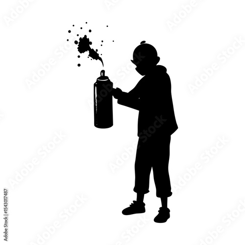 Boy silhouette spraying graffiti art aerosol can street artist design vector