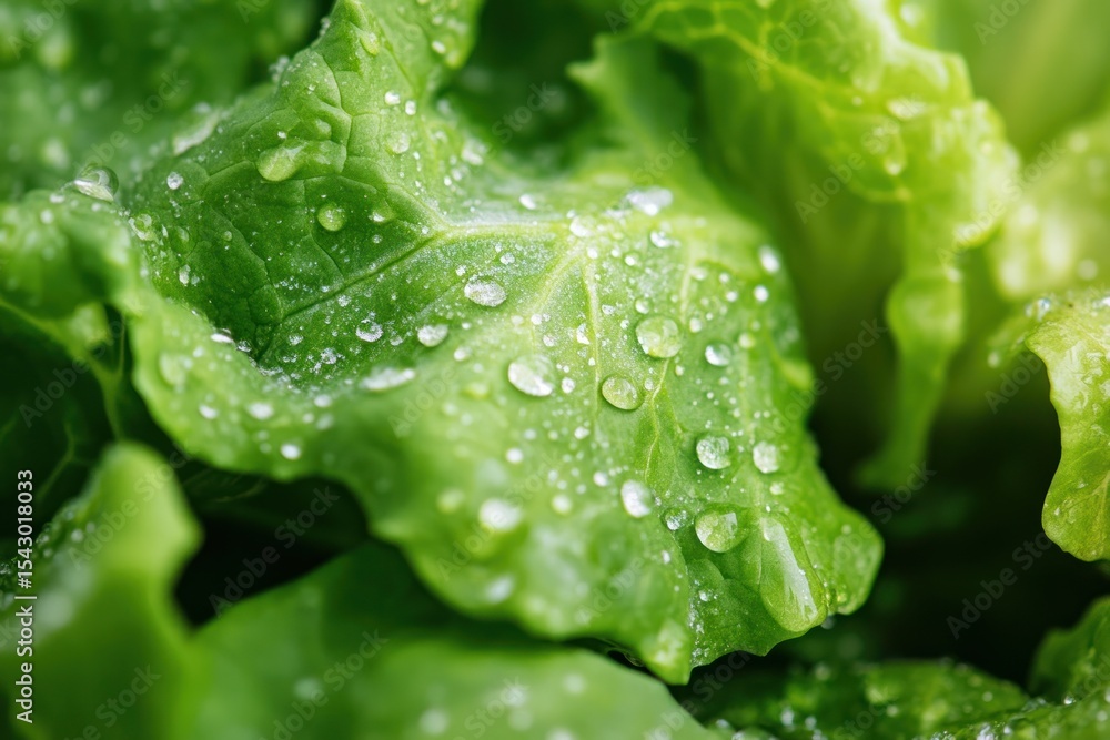 Macro shot of dew-covered lettuce leaf with warning signs of pesticide molecules embedded Macro shot of dew-covered lettuce leaf with warning signs of pesticide molecules embedded