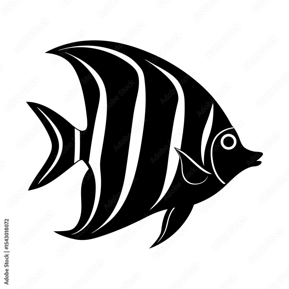 Obraz premium Exotic striped fish vector illustration aquatic animal ocean wildlife art silhouette