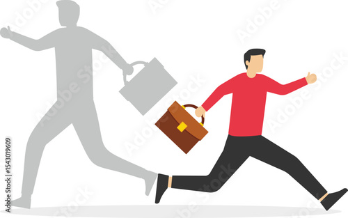 Different approach in the business path. Business man and shadow running different way. stock illustration


