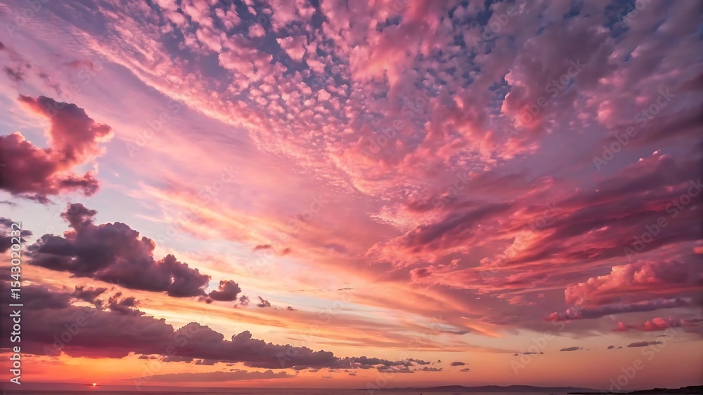 Fototapeta premium A photograph capturing a breathtaking view of a sunset with a sky filled with a beautiful array of pink-tinged clouds.