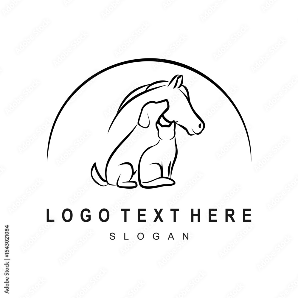 Obraz premium Logo featuring a dog, cat, and horse inside of a circular frame.
