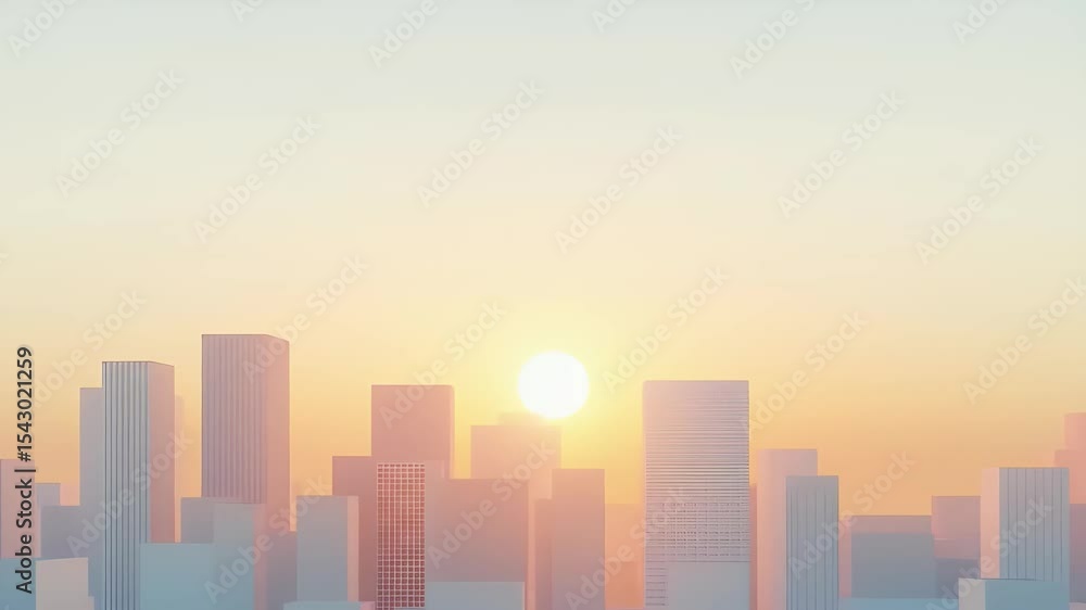 Minimalist Cityscape at Sunset with Warm Orange and Yellow Hues and Clean Lines Minimalist Cityscape at Sunset with Warm Orange and Yellow Hues and Clean Lines