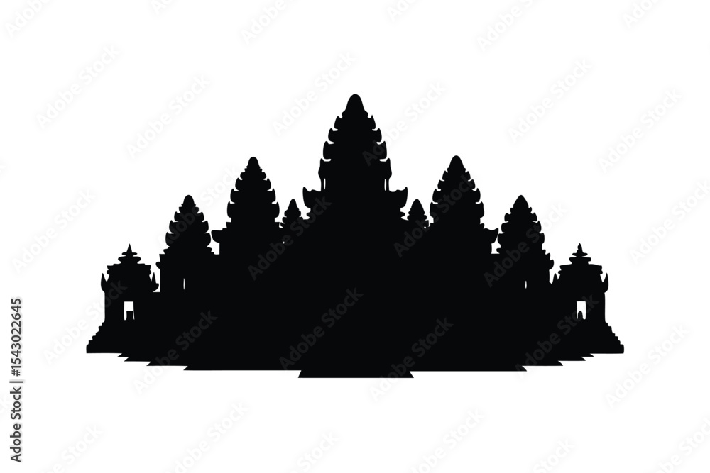 Fototapeta premium Angkor Wat Temple in Cambodia Illustration on White Background