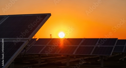 Solar Panels at Sunset Powering Renewable Energy