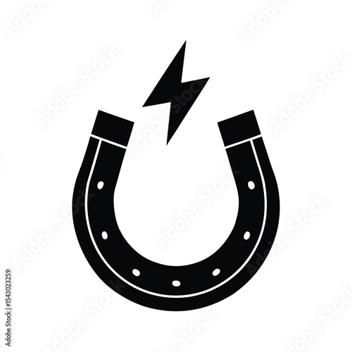 Horseshoe magnet with lightning bolt silhouette vector.