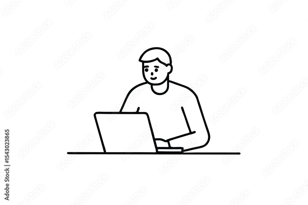 Freelancer Working at Desk with Laptop Vector Illustration Freelancer Working at Desk with Laptop Vector Illustration