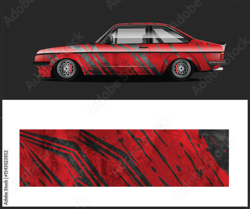 Red and Black Abstract Car Wrap Design Template