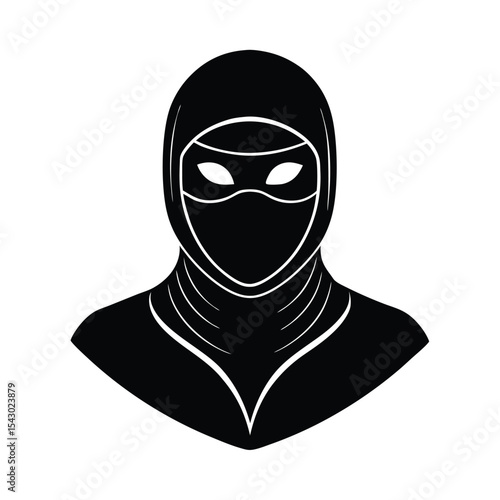 Mysterious hooded figure silhouette masked and cloaked in darkness.