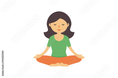 Girl Meditating in Calm Pose White Background Vector Design