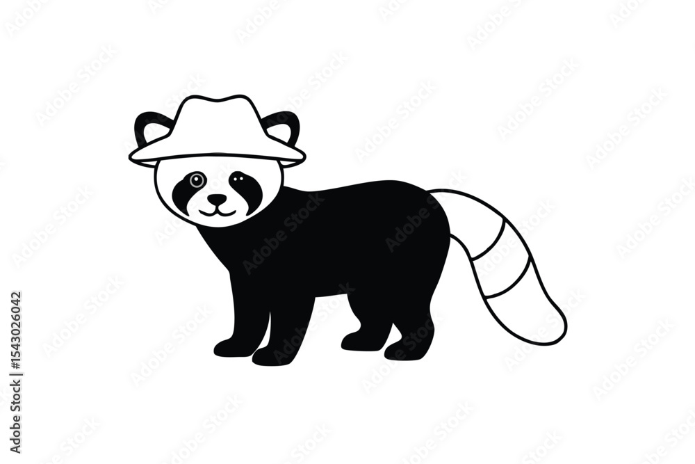 Naklejka premium Red Panda Wearing Explorer Hat on White Background Illustration