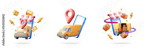 Online delivery service illustration set for fast shipping. Parcel box logistic concept for digital mobile app design.