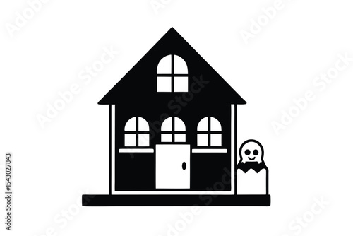 Haunted Dollhouse Scene Illustration with Ghosts detailed vector