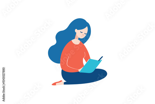 Peaceful Woman Journaling Quietly at Desk Illustration serene