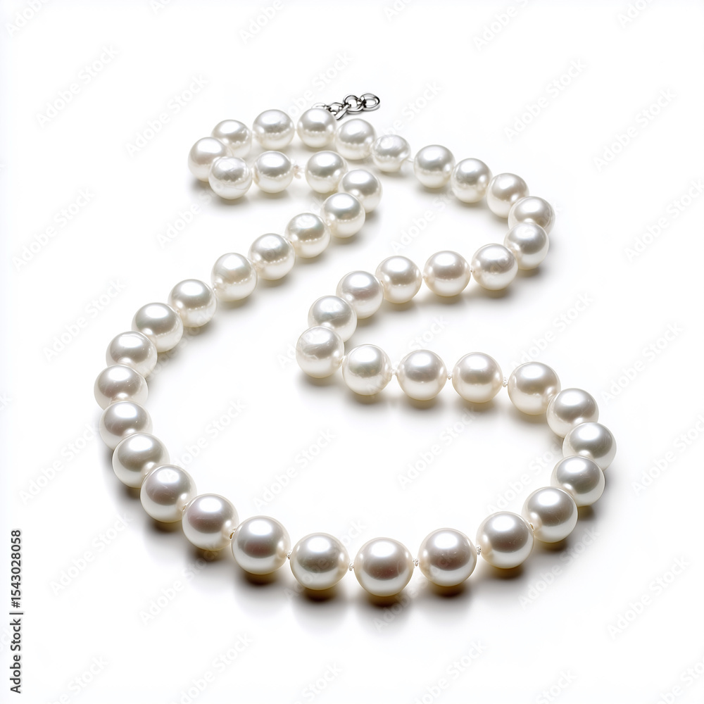 Simple pearl necklace laid in an open spiral Simple pearl necklace laid in an open spiral