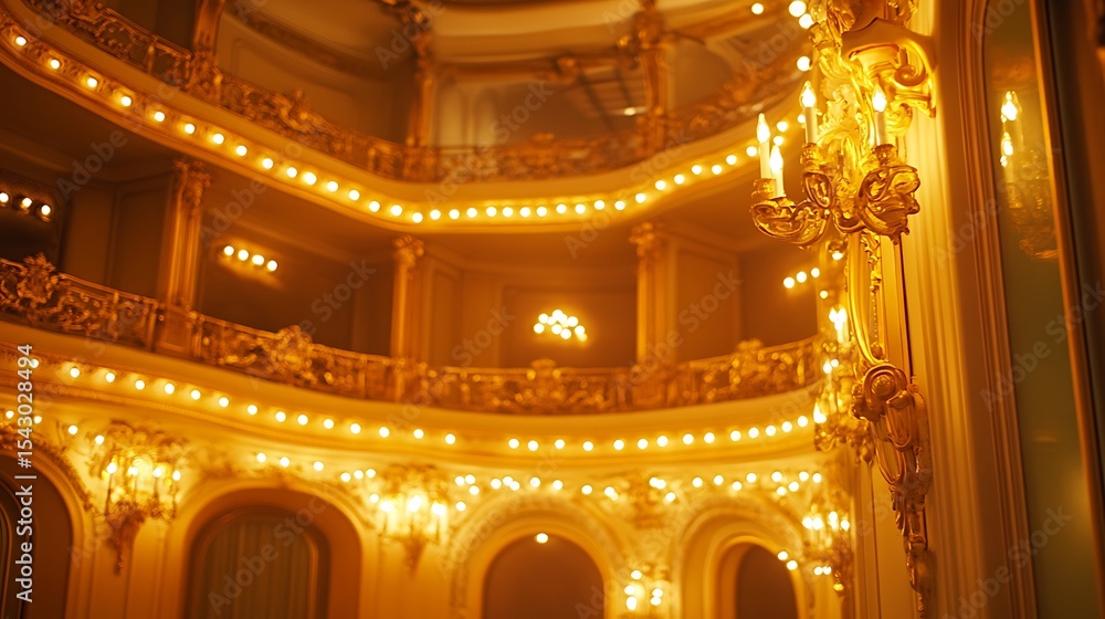 Obraz premium Ornate theater interior, golden light