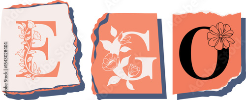 EGO Floral Typography of a Concept Word � Elegant Torn Paper Letter Design