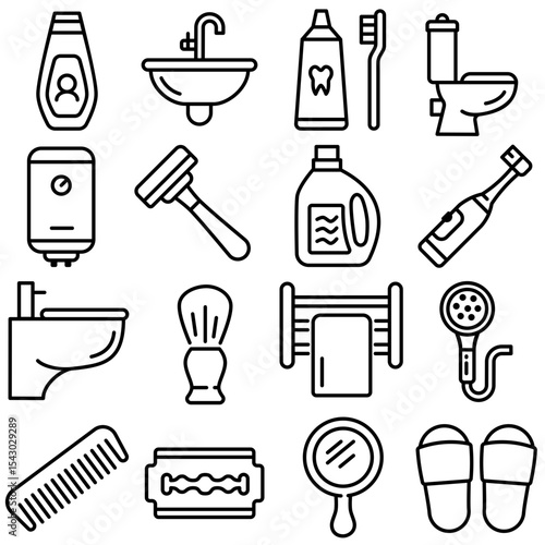 Toilet and Bathroom Essentials Icon Set Outline Style  (Part 2)