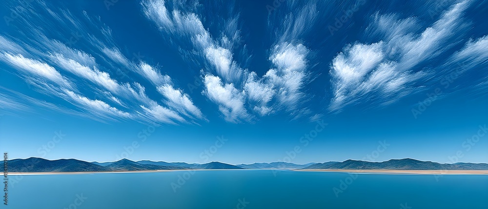 Obraz premium Serene panoramic view of tranquil lake and mountains