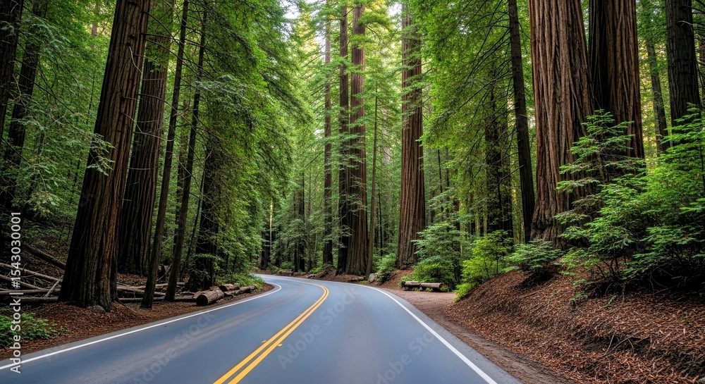 Obraz premium Beautiful Scenic Road Redwood National Forest Towering Ancient Trees