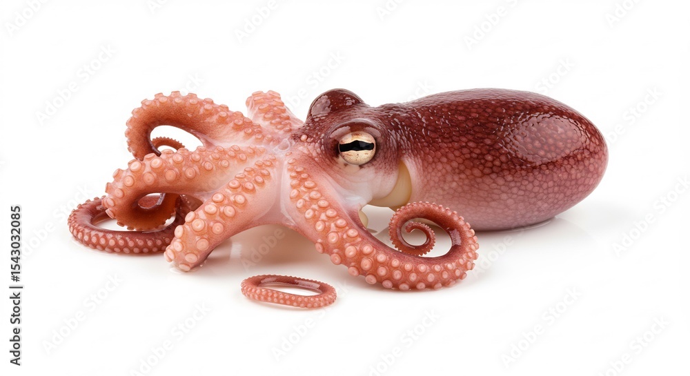 Fototapeta premium 鮮やか赤色タコ 滑らか肌 吸盤光る 精密描写. AI Generated
