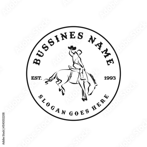 Rodeo Cowboy on Bucking Bronco Logo