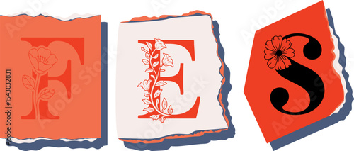 FES Floral Typography of a Travel Destination � Elegant Torn Paper Letter Design