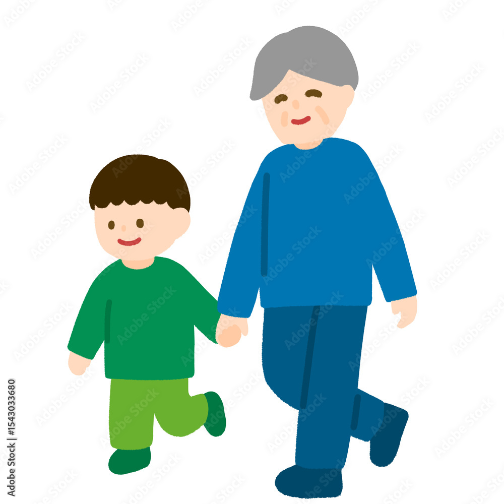 Fototapeta premium 孫(男の子)と歩くおじいさん