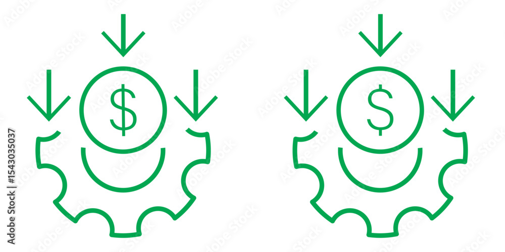 Cost reduction, money line icon. Cost effective line icons, reducing costs vector set. Low cost management icon in linear style. Cost reduction, money line icon. Cost effective line icons, reducing costs vector set. Low cost management icon in linear style.