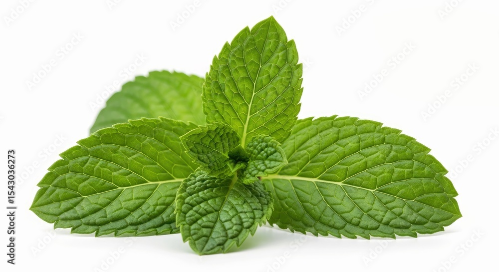 Vibrant Fresh Mint Leaves Isolated White Background Botanical Vibrant Fresh Mint Leaves Isolated White Background Botanical