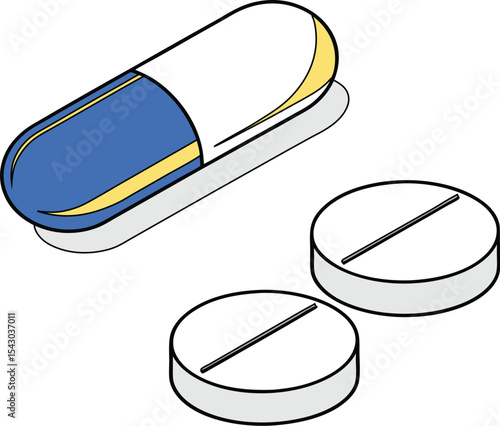 Icon  Pill and Capsule, Scattered White Pills Pharmaceutical Medication Healthcare   