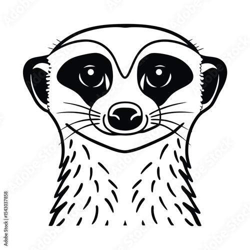 Black and white minimalist meerkat illustration features the animal's face and upper body in clear lines