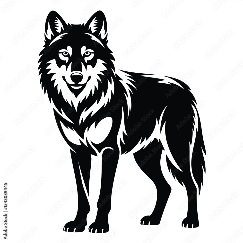 Fototapeta premium Black Silhouette of a Standing Wolf animal wildlife 1