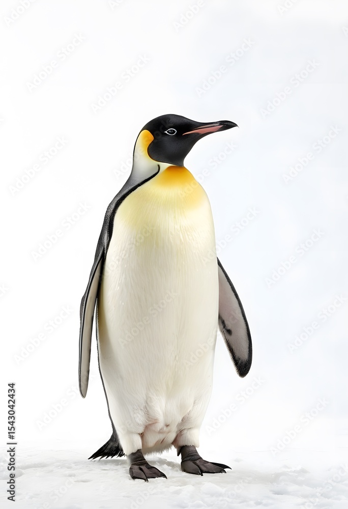 Fototapeta premium Emperor Penguin Full Body Portrait, Realistic Studio Shot on White. for wildlife education, nature magazines, posters