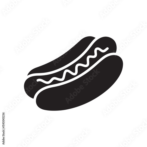 Classic Hot Dog Silhouette Vector with Mustard Drizzle for Fast Food Themes