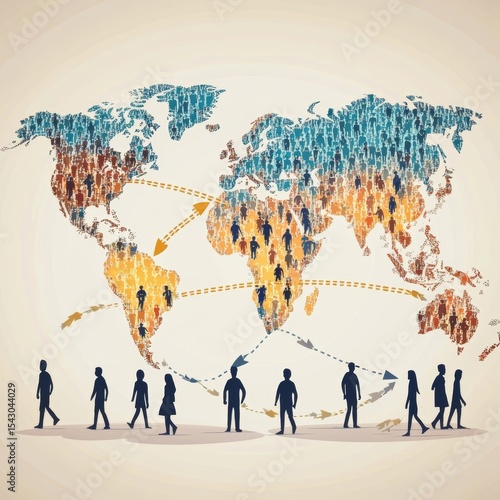 Global Connectivity: People Forming World Map with Migration Paths