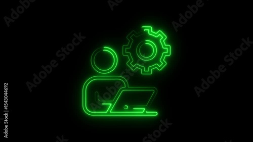 Wallpaper Mural Neon Tech Icon of Person Working on Laptop with Gear Symbol Torontodigital.ca