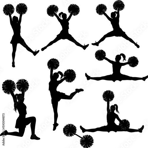 Dynamic Cheerleader Silhouettes: Sport & Spirit Vector Poses