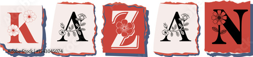 KAZAN Floral Typography of a Travel Destination � Elegant Torn Paper Letter Design