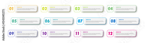 Bullet points numbers from 1 to 12 list markers vector set trendy style colorful trendy typography vector