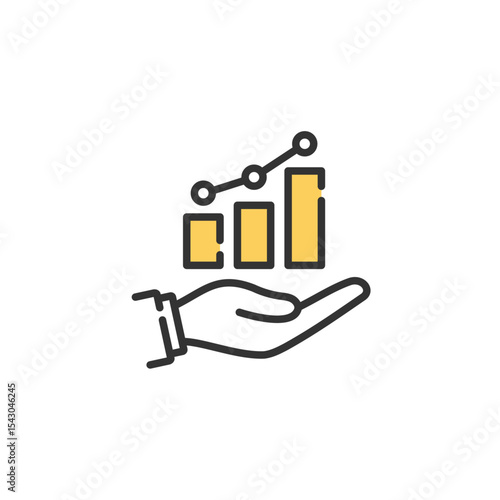手のひらにグラフを載せたビジネス向けベクターアイコン (成長・データ分析・売上)