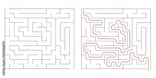 Find right way puzzle game with the solution. education logic game for kids. labyrinth maze game. simple logic game. puzzle for children