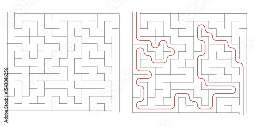 Find right way puzzle game with the solution. education logic game for kids. labyrinth maze game. simple logic game. puzzle for children