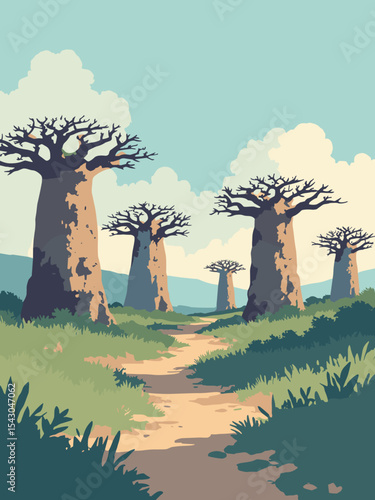 Madagascar - Avenue of the Baobabs, Tsingy de Bemaraha, Nosy Be in baobab brown, limestone grey, ocean teal, and leaf green