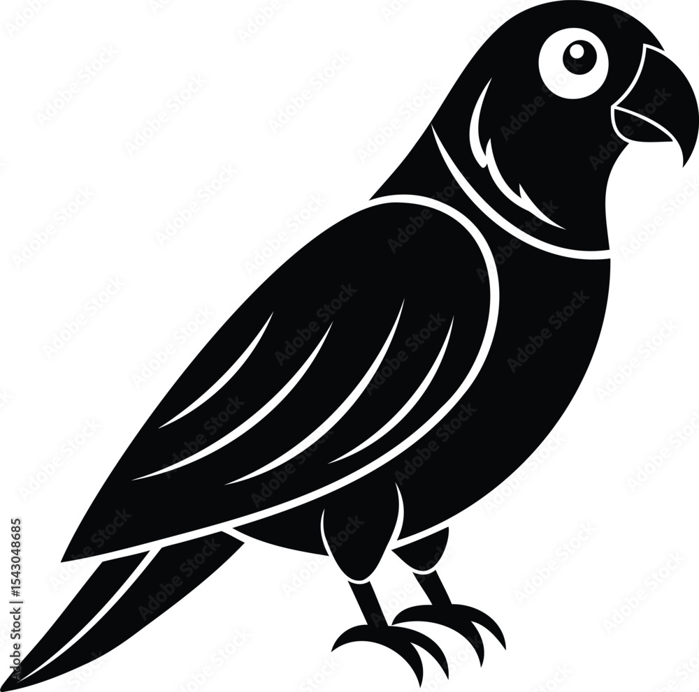 Fototapeta premium Black silhouette of a parrot perched, standing and facing to the right