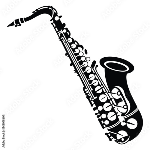 Black and White Graphic of a Tenor Saxophone musical instrument