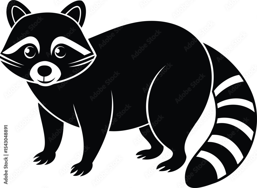 Fototapeta premium A simple and elegant black and white cartoon raccoon illustration