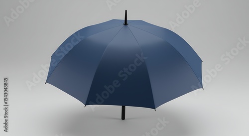 Closed Dark Blue Umbrella on Light Gray Background