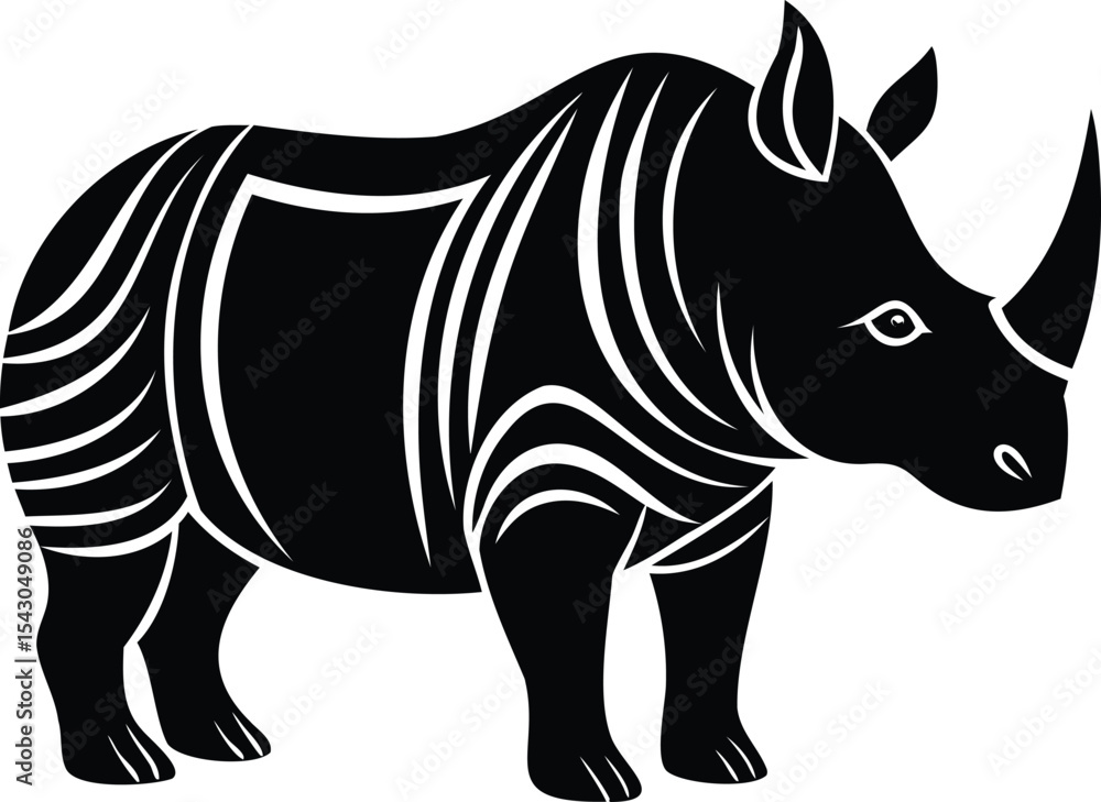 Stylized Black and White Vector Illustration of a Rhinoceros for Design Stylized Black and White Vector Illustration of a Rhinoceros for Design